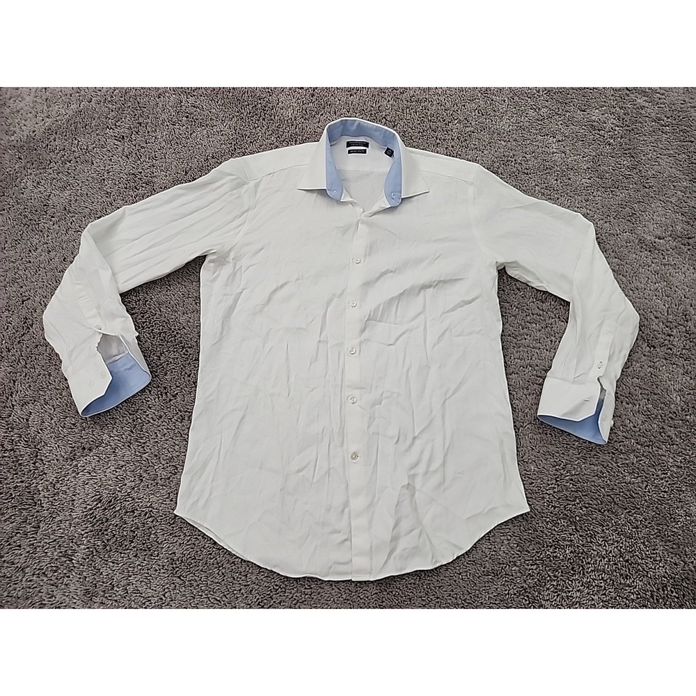 Tailorbyrd Dress Shirt Mens 16 34/35 White Herringbone Trim Fit Non-Iron Cotton